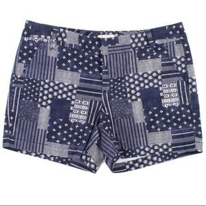DONATED Caslon patchwork blue/white shorts